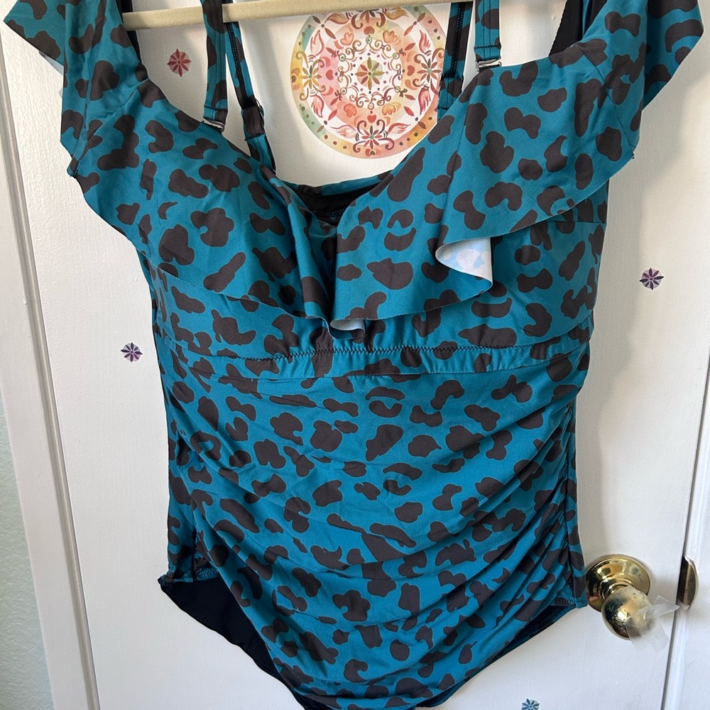 Teal and Black Ruffle Swimsuit